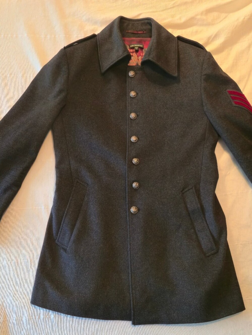Royal Underground Men's Military Wool Cashmere Coat Large